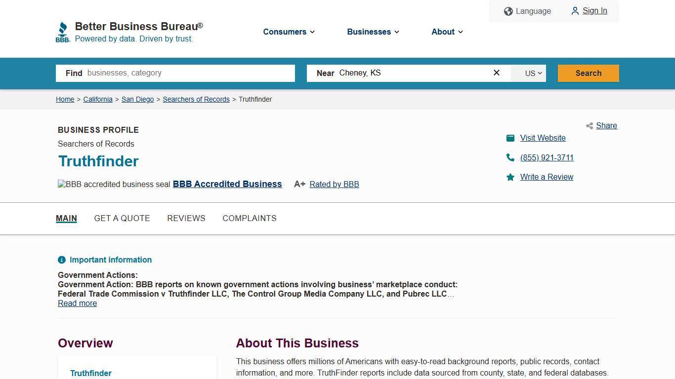 Truthfinder | BBB Business Profile | Better Business Bureau